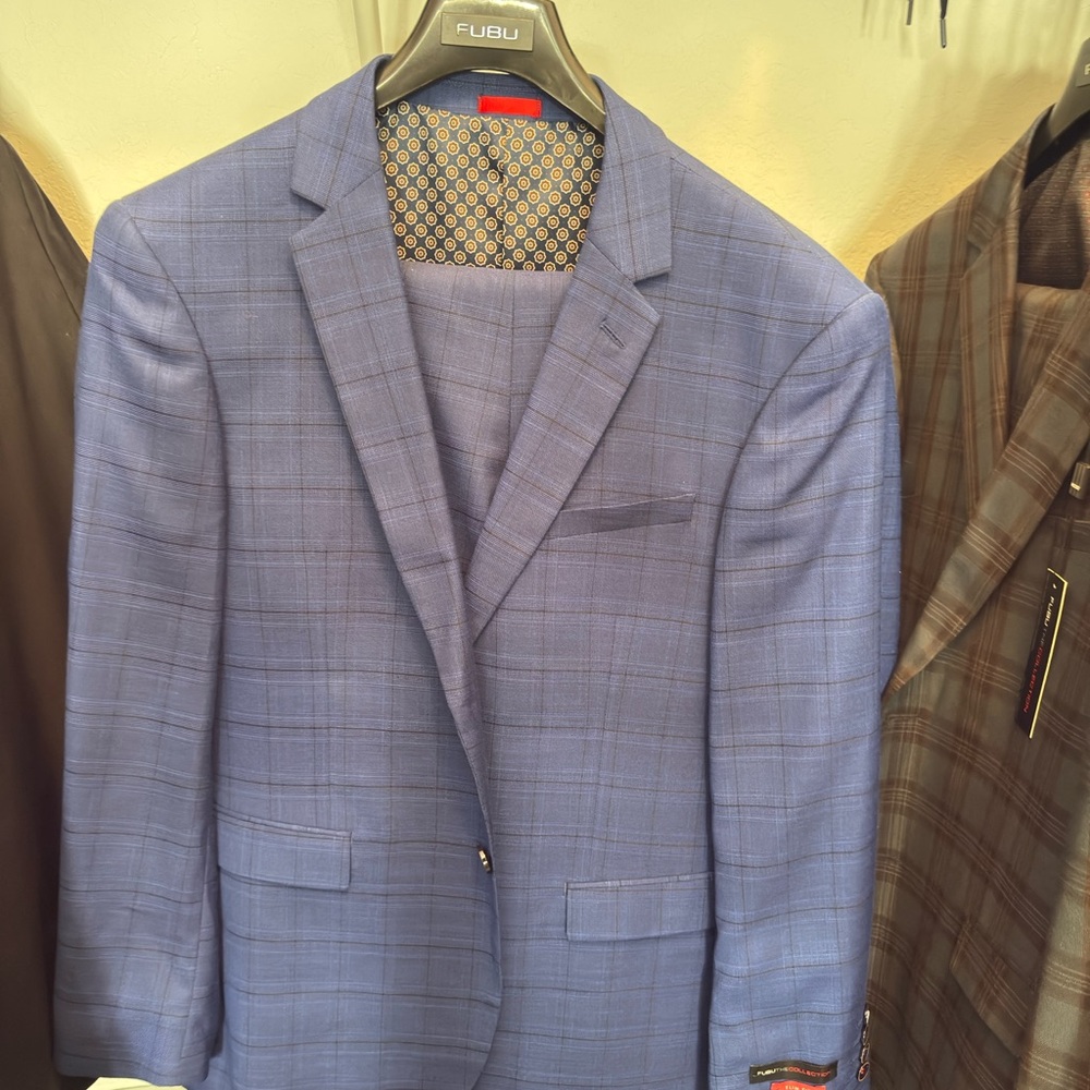 FUBU Blue Plaid Men's Blazer and pants